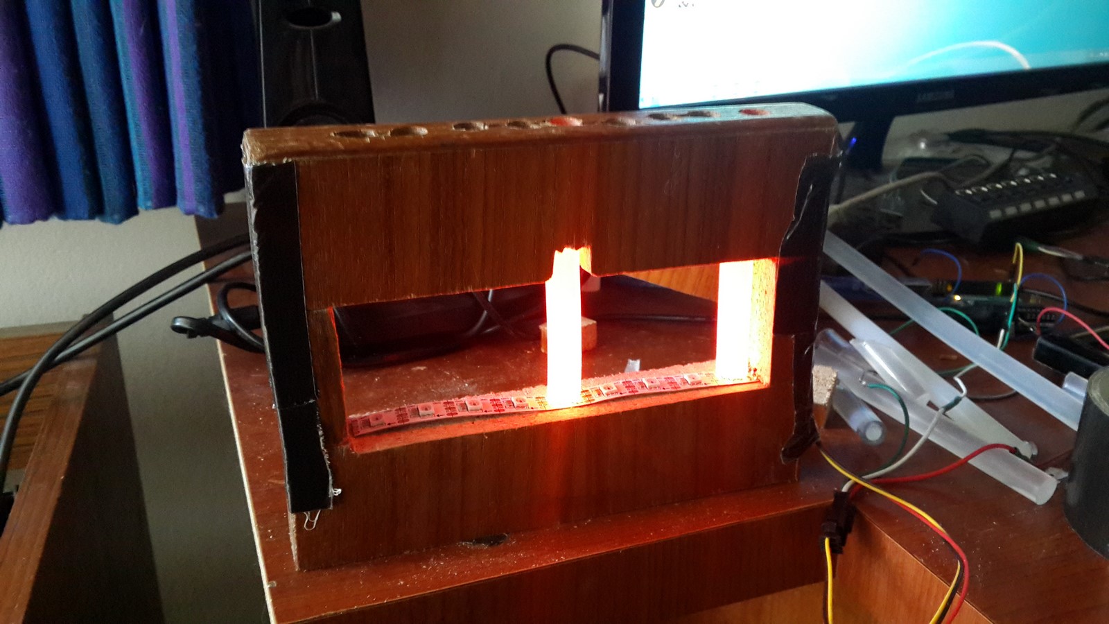 Wood, Leds and hot glue sticks + light